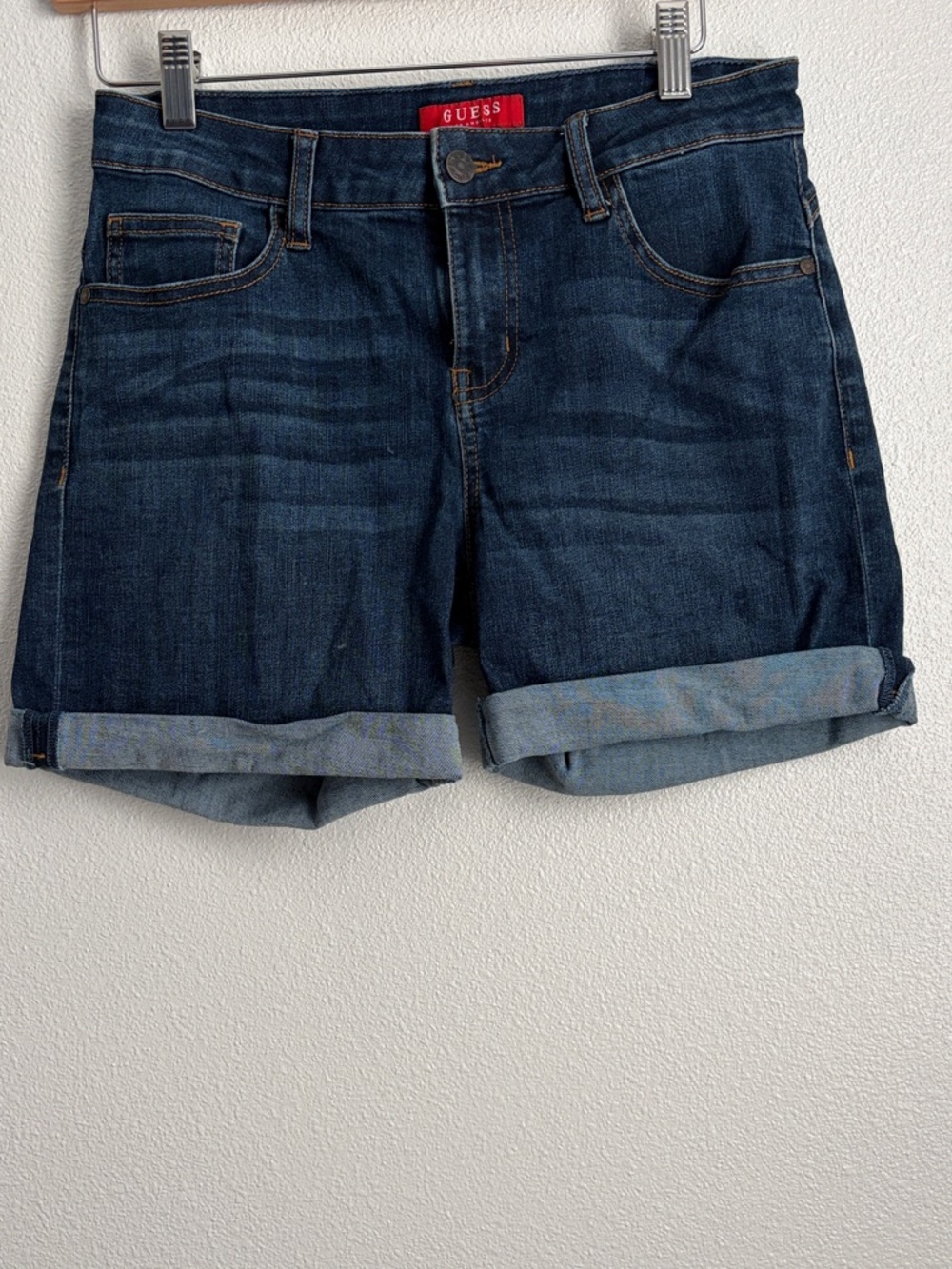 GUESS Dark Blue Rolled Hem Denim Shorts